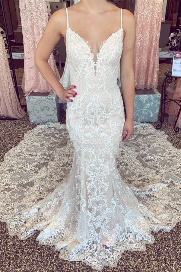 Find your dream Luxurious lace beading chapel train champagne long wedding dresses at Ballbella, all sizes available, free delivery worldwide.