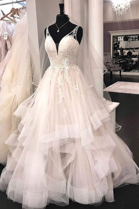 Luxurious lace Princess Wedding Dress With Ruffles-Ballbella