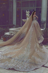 Luxurious Long Sleeve Beadings Ball Gown Appliques Wedding Dress-Ballbella