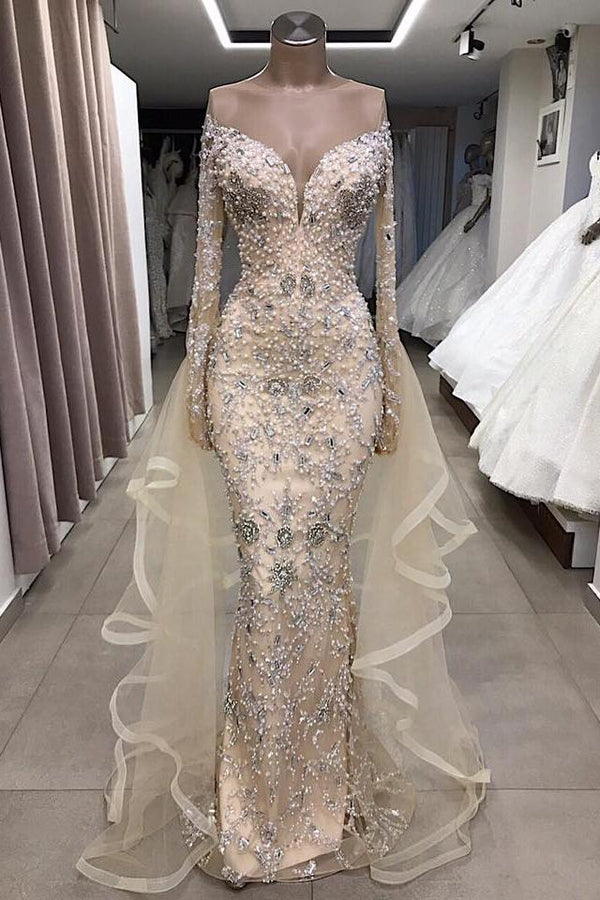 Luxurious Long Sleeves off-the-shoulder Prom Party Gowns with fully-covered beads Luxurious Long Sleeves off-the-shoulder Prom Party Gowns with fully-covered beads
