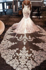 Luxurious Long Sleevess Beading Appliques Rhinestones Mermaid Wedding Dress with Sweep Train-Ballbella