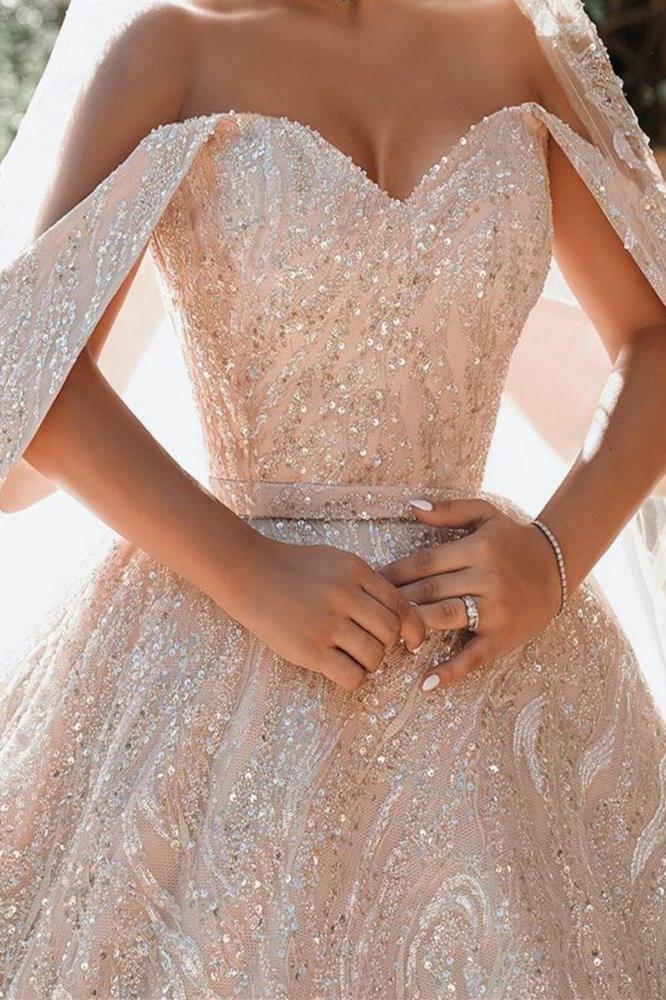 Luxurious Off the Shoulder Sequins Ball Gowns for Women A line Satin Bridal Gowns Luxurious Off the Shoulder Sequins Ball Gowns for Women A line Satin Bridal Gowns