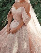 Ballbella offers Luxurious Off-the-Shoulder Sequins Ball Gowns for Women A-line Satin Bridal Gowns at a good price, 1000+ options, fast delivery worldwide.