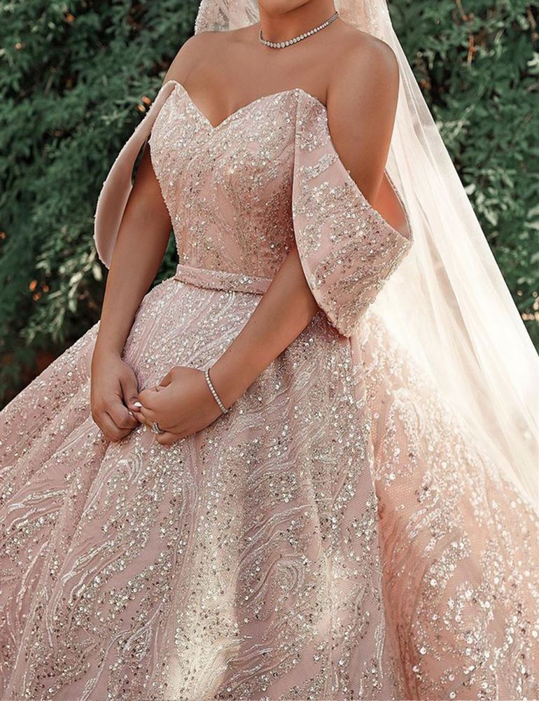 Ballbella offers Luxurious Off-the-Shoulder Sequins Ball Gowns for Women A-line Satin Bridal Gowns at a good price, 1000+ options, fast delivery worldwide.