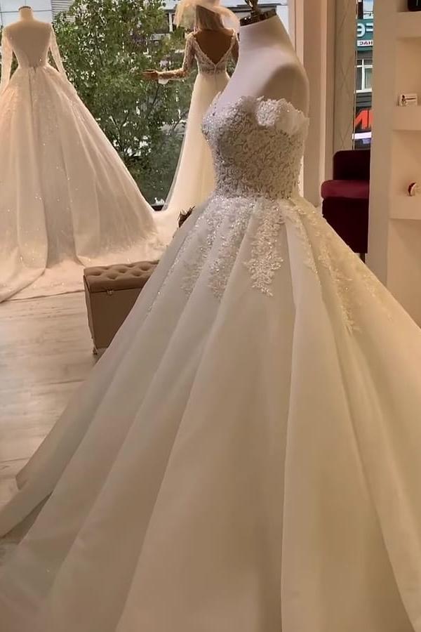 luxurious Off the ShoulderAppliques A line Ball Gowns Princess Bridal Gowns-Ballbella