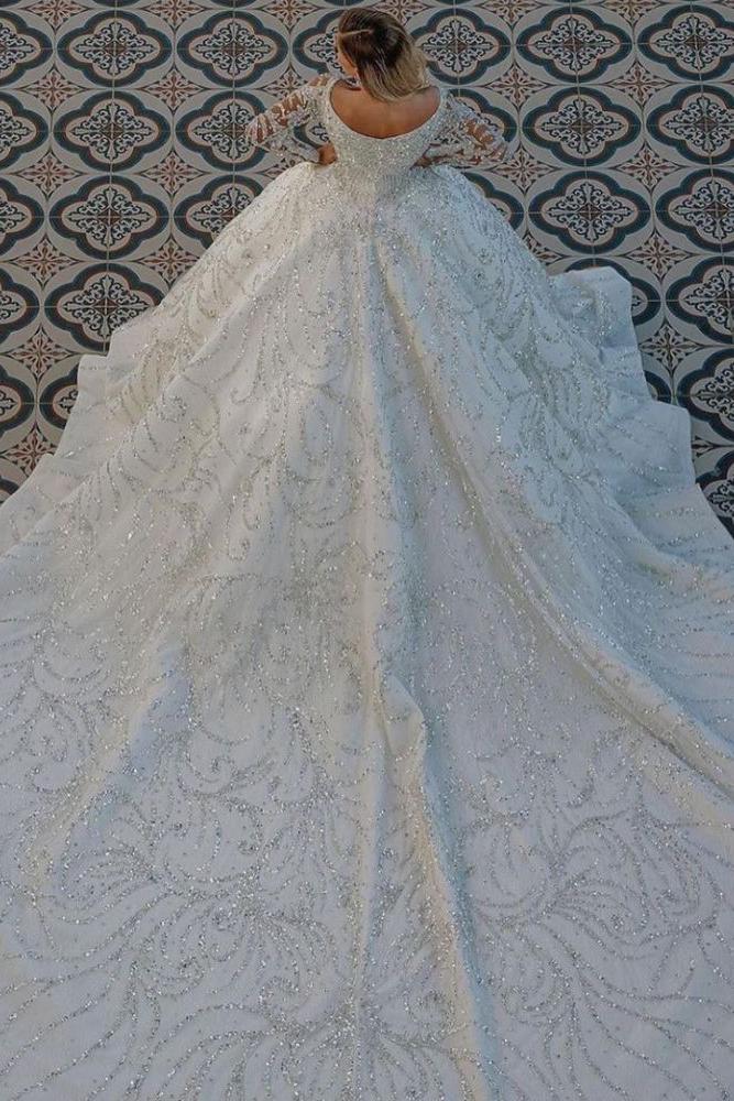 Luxurious Princess Ball Gown Long Sleevess Sparkly sequins Bridal Gowns with Sweep Train-Ballbella