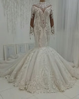 Ballbella.com supplies you Luxurious Sparkle Beaded High neck Fit and Flare Mermaid Wedding Dress at reasonable price. Fast delivery worldwide. 