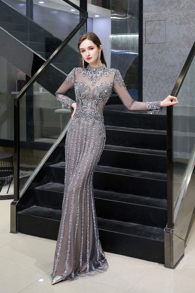 Luxurious Sparkle Cap sleeves High neck Beads Long Prom Dresses – Ballbella