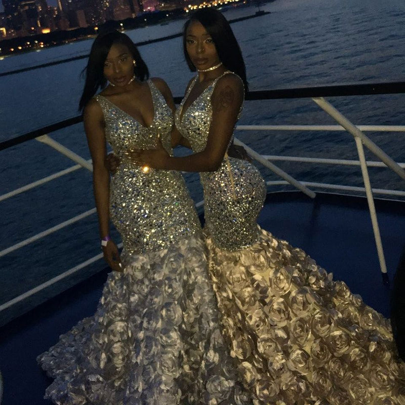 Ballbella has Luxurious Sparkle V-neck Sleeveless Sequin Prom Party Gowns with Puffy Flowers Skirt at extremely cheap prices from Sequined to Mermaid Floor-length hem. Gorgeous yet affordable Sleeveless Prom Dresses.
