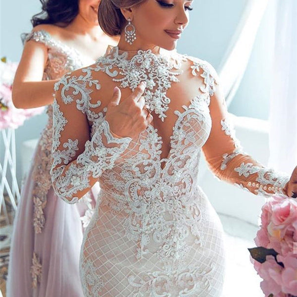 Luxurious Sweetheart Lace Tulle Mermaid Spring Wedding Dress