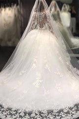 Luxurious Tulle Appliques Scoop Long Sleeves Crystal Wedding Dress-Ballbella