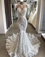 Ballbella.com supplies you Luxurious White Sweetheart Open Back Lace Long Wedding Dress with Fur at factory price. Fast delivery worldwide.