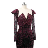 Luxury Asymmetrical Long Sleeves Mermaid Prom Dresses Column Backless With Beads-Ballbella