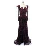 Luxury Asymmetrical Long Sleeves Mermaid Prom Dresses Column Backless With Beads-Ballbella