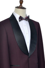 Luxury Black Shawl Collor One Button Burgundy Wedding Suits for Men-Ballbella