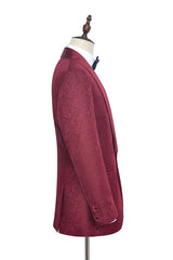 Luxury Burgundy Jacquard One Button Silk Shawl Lapel Mens Suits for Wedding and Prom-Ballbella
