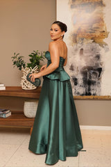 Luxury Dark Green Sweetheart Strapless Satin Prom Dress A-Line Sleeveless With Lace-Up Back-Ballbella