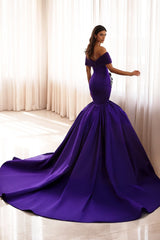 Luxury Regency V-Neck Off-The-Shoulder Satin Prom Dresses Sleeveless Sheath With Flower Zipper-Ballbella