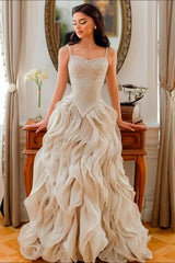 Luxury Sweetheart Spaghetti-Straps Sleeveless Organza Prom Dress A-Line With Lace-Up Back-Ballbella