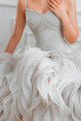 Luxury Sweetheart Spaghetti-Straps Sleeveless Organza Prom Dress A-Line With Lace-Up Back-Ballbella
