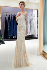 MARLENE Mermaid Sequined Pattern Long Sleevess Evening Dresses-Ballbella