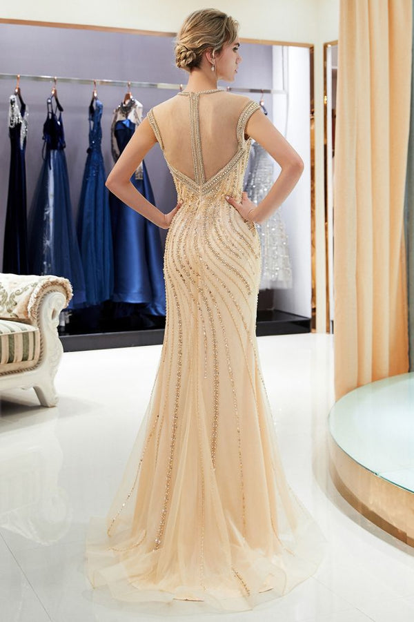 Ballbella offers MARTHA Mermaid Floor Length Sleeveless Golden Beading Evening Gowns at a cheap price from Gold,  Tulle to Mermaid Floor-length hem. Gorgeous yet affordable Sleeveless Prom Dresses, Evening Dresses.