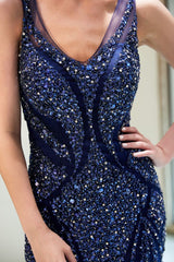 MATHILDA Mermaid Sleeveless V-neck Sequins Pattern Long Evening Gowns-Ballbella
