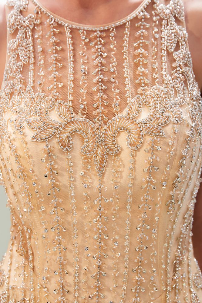 MATILDA Mermaid Floor Length Sleeveless Beading Golden Evening Dresses-Ballbella