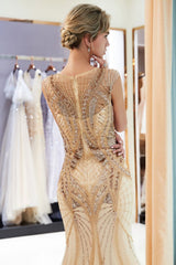 MAUD Mermaid Sleeveless Golden Sequins Beading Formal Party Dresses-Ballbella
