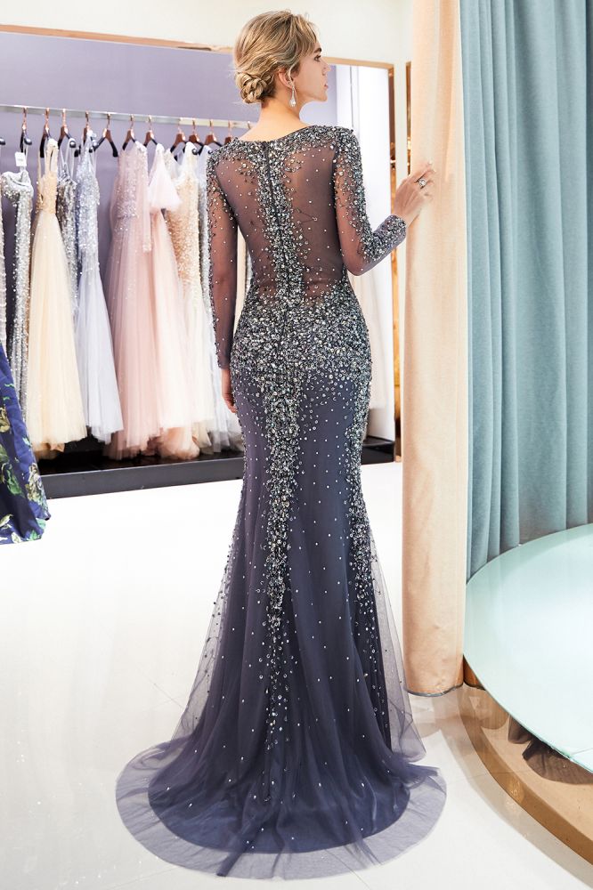 Ballbella offers MAUREEN Mermaid V-neck Long Sleevess Charming Beading Evening Dresses at a cheap price from Gold, Gray,  Tulle to Mermaid Floor-length hem. Gorgeous yet affordable Long Sleevess Prom Dresses, Evening Dresses.