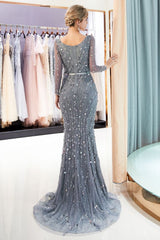 MAVIS Mermaid Long Sleevess V-neck Sequins Evening Gowns with Sash-Ballbella