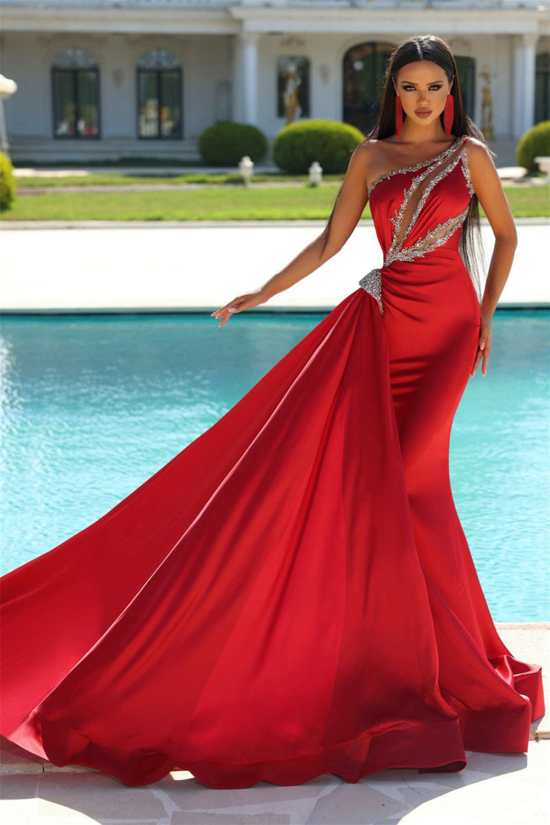 Mermaid Asymmetrical Beaded Floor-length Sleeveless Open Back With Side Train Prom Dress Mermaid Asymmetrical Beaded Floor-length Sleeveless Open Back With Side Train Prom Dress