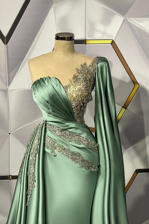 Mermaid Asymmetrical Floor-length Appliques Lace With Shawl Prom Dress-Ballbella