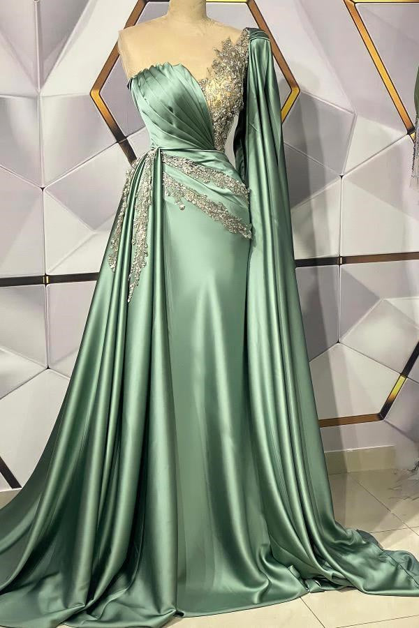 Mermaid Asymmetrical Floor-length Appliques Lace With Shawl Prom Dress-Ballbella