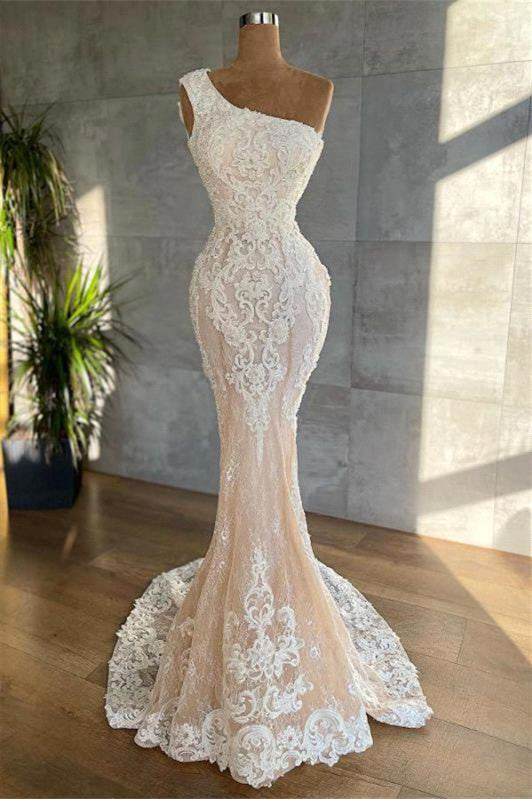 Mermaid Asymmetrical Lace Applique Floor-length Sleeveless Prom Dress-Ballbella