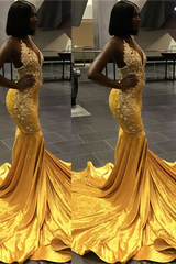 Mermaid Deep V-neck Halter Chapel Beading Prom Dress-Ballbella