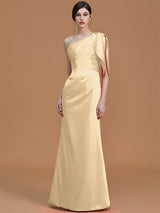 Mermaid Gorgeous One Shoulder Sleeveless Ruched Satin Bridesmaid Dresses-Ballbella