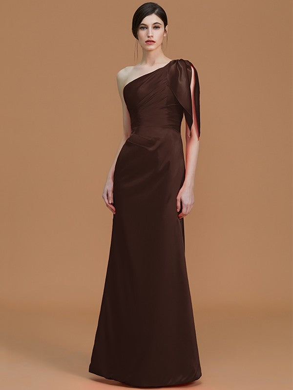 Mermaid Gorgeous One Shoulder Sleeveless Ruched Satin Bridesmaid Dresses-Ballbella