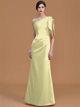 Mermaid Gorgeous One Shoulder Sleeveless Ruched Satin Bridesmaid Dresses-Ballbella