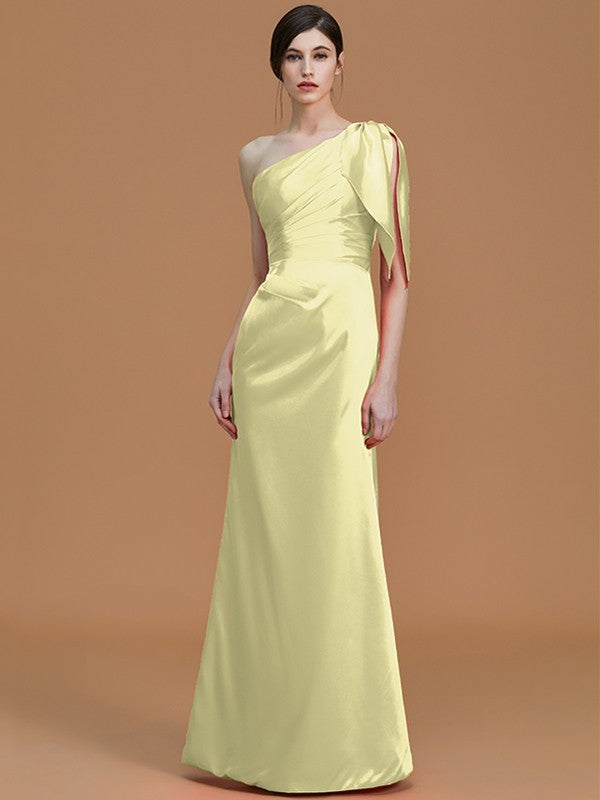 Mermaid Gorgeous One Shoulder Sleeveless Ruched Satin Bridesmaid Dresses-Ballbella