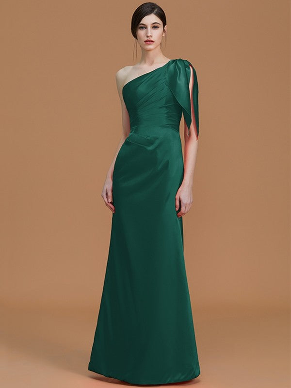Mermaid Gorgeous One Shoulder Sleeveless Ruched Satin Bridesmaid Dresses-Ballbella