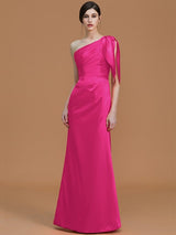Mermaid Gorgeous One Shoulder Sleeveless Ruched Satin Bridesmaid Dresses-Ballbella