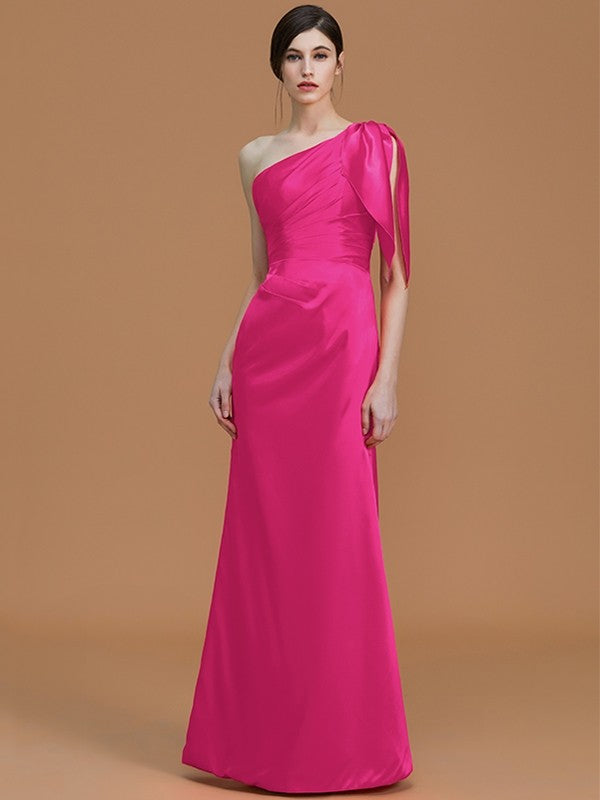 Mermaid Gorgeous One Shoulder Sleeveless Ruched Satin Bridesmaid Dresses-Ballbella