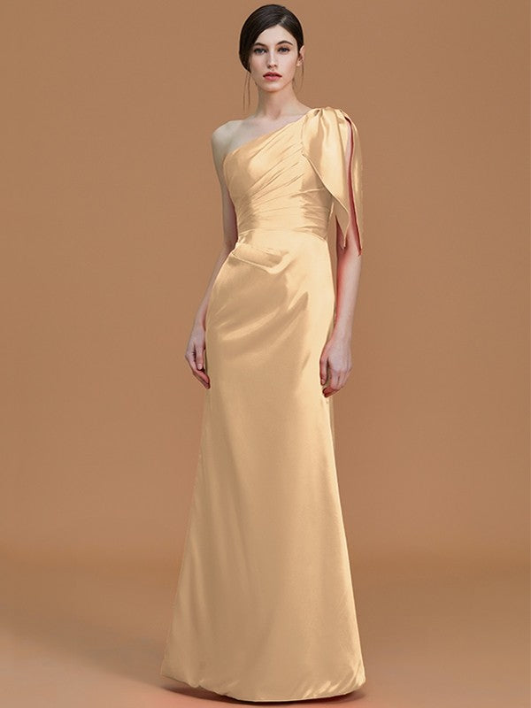 Mermaid Gorgeous One Shoulder Sleeveless Ruched Satin Bridesmaid Dresses-Ballbella