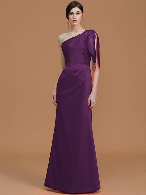 Mermaid Gorgeous One Shoulder Sleeveless Ruched Satin Bridesmaid Dresses-Ballbella