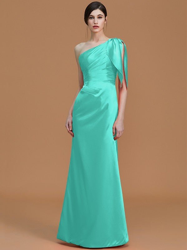 Mermaid Gorgeous One Shoulder Sleeveless Ruched Satin Bridesmaid Dresses-Ballbella