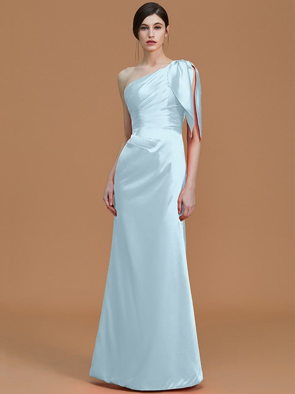 Mermaid Gorgeous One Shoulder Sleeveless Ruched Satin Bridesmaid Dresses-Ballbella