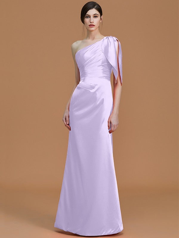 Mermaid Gorgeous One Shoulder Sleeveless Ruched Satin Bridesmaid Dresses-Ballbella