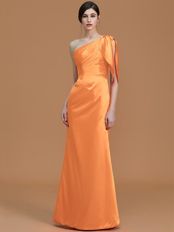 Mermaid Gorgeous One Shoulder Sleeveless Ruched Satin Bridesmaid Dresses-Ballbella