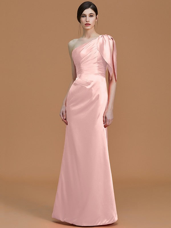 Mermaid Gorgeous One Shoulder Sleeveless Ruched Satin Bridesmaid Dresses-Ballbella